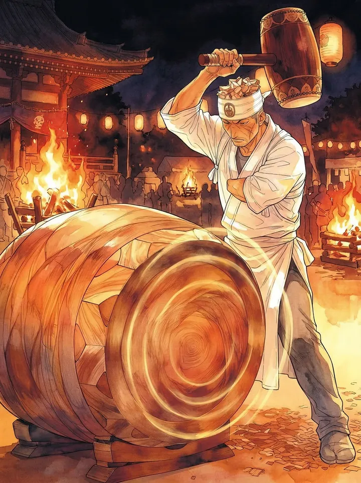祭りの太鼓の初打ち